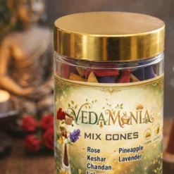 Veda Mania Mix Dhoop Cones – Premium Colour Perfume Incense Cones (Rose, Keshar, Chandan, Lalpari, Pineapple, Lavender)