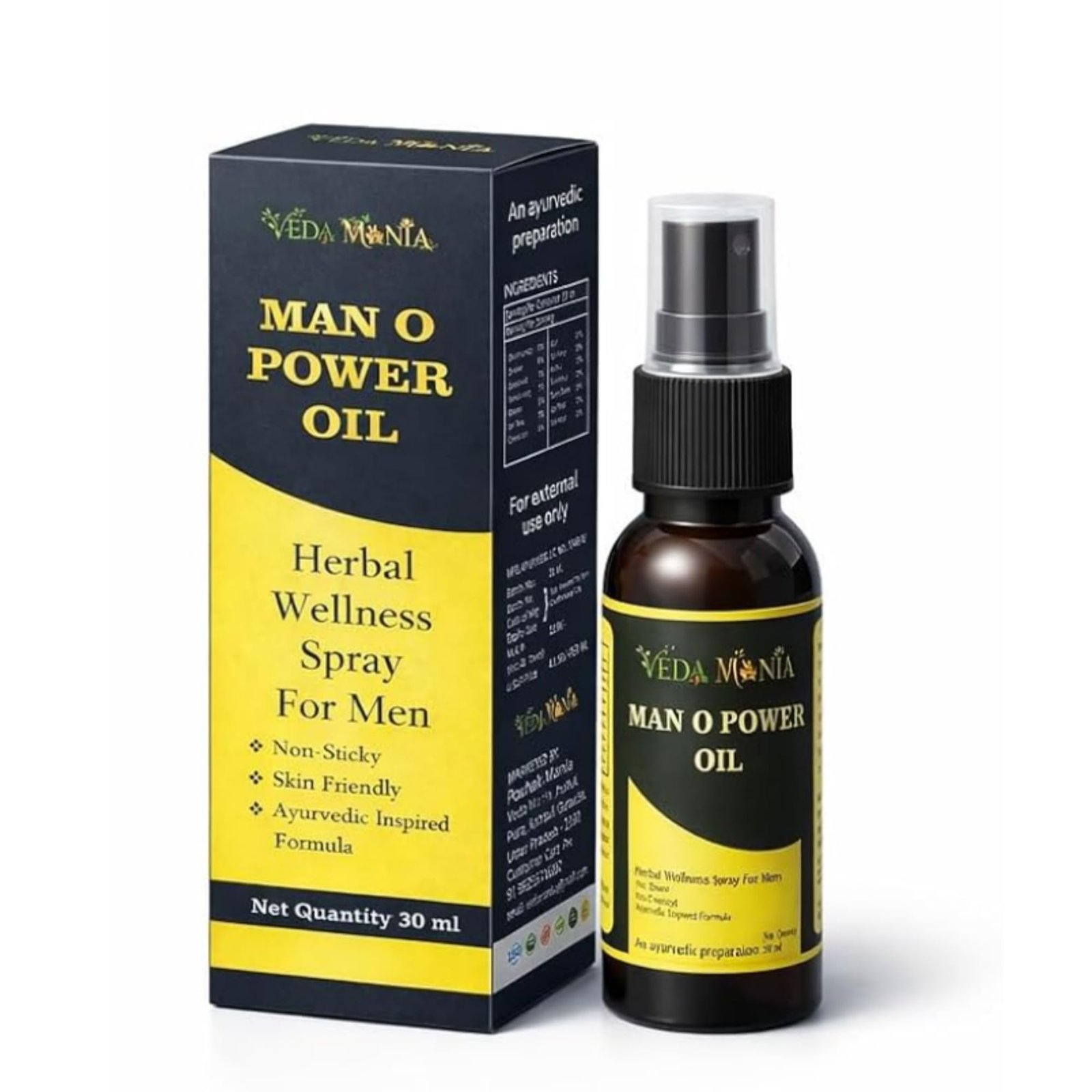 Man O Power Oil, Herbal Wellness Spray for Men, Ayurvedic Inspired Formula, Non-Sticky, 30 ml