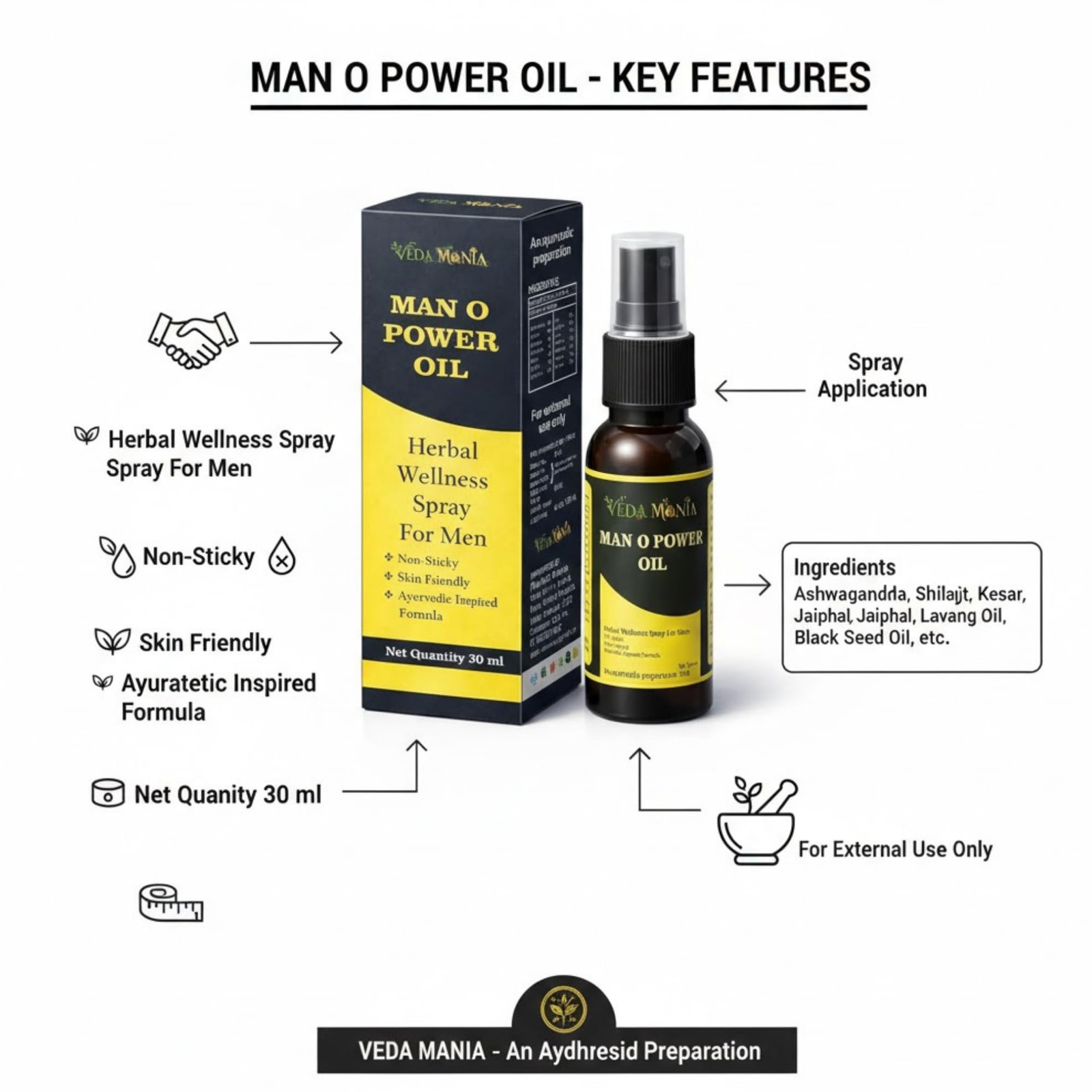 Man O Power Oil, Herbal Wellness Spray for Men, Ayurvedic Inspired Formula, Non-Sticky, 30 ml - Image 6